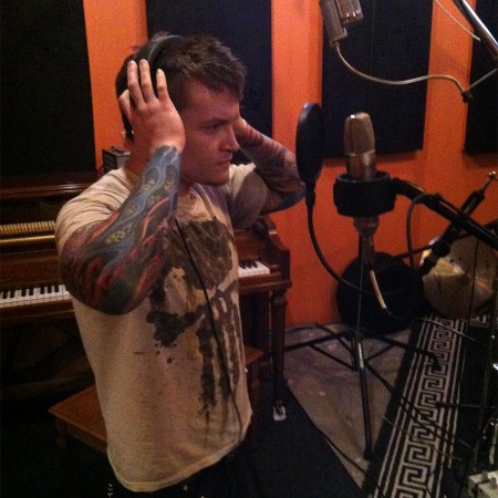 Chris recording guest vocals for the EP